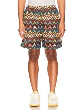 Pleasures Coffer Shorts Brown Zigzag Chevron Jacquard Streetwear Sz Medium